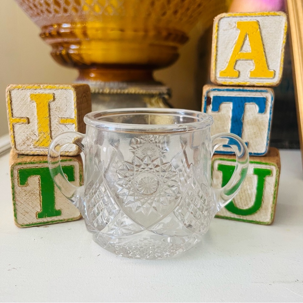 Clear Pressed Glass Sugar Bowl with Handles- Vintage